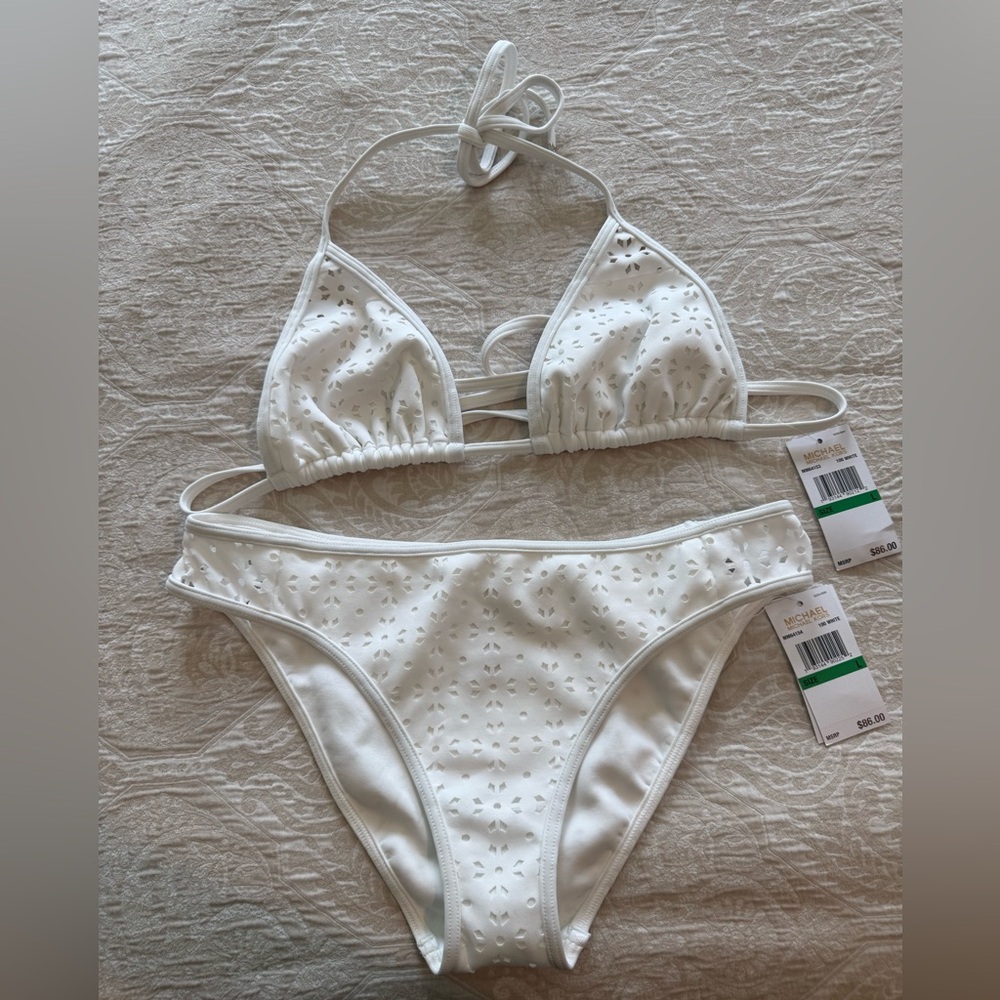 Michael Kors White Eyelet Triangle Bikini Set